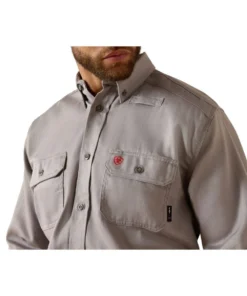Ariat Men's FR Solid Button Down Work Shirt -Cowpokes Onlines.com 10012253 c