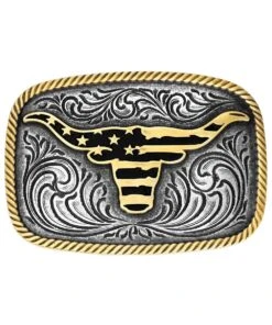 Montana Silversmiths Men's Patriotic Longhorn Buckle