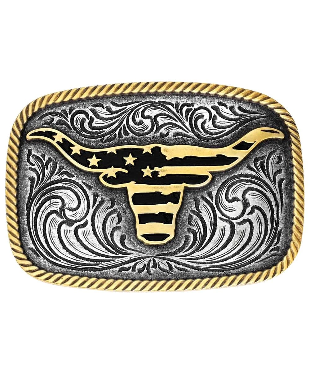 Montana Silversmiths Men's Patriotic Longhorn Buckle 1 Montana Silversmiths Men's Patriotic Longhorn Buckle