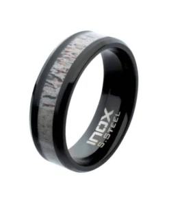 Inox Men's Deer Antler Inlay Ring