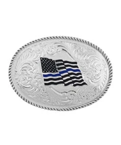 Montana Silversmiths Men's Thin Blue Line Flag Buckle
