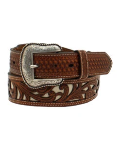 Nocona Men's Floral Pierced Double Stitch Belt